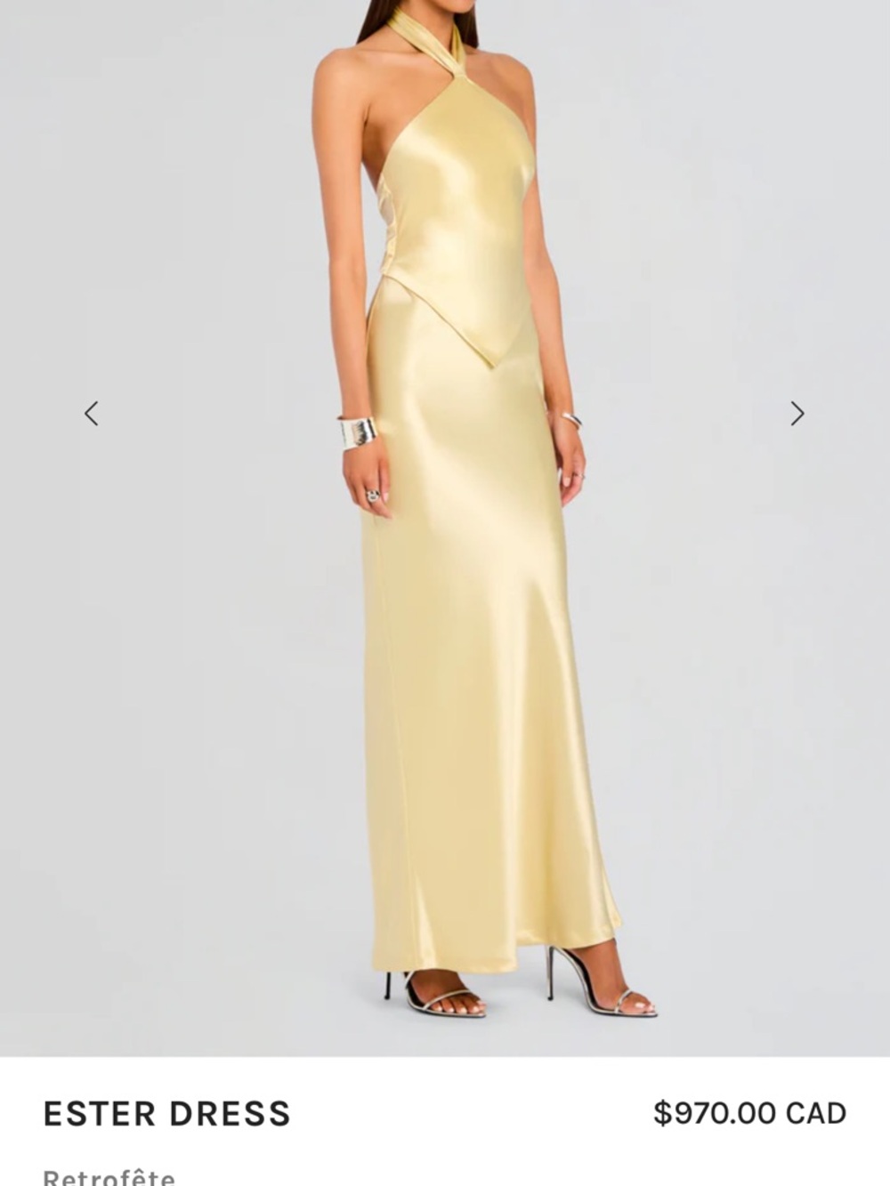 Retrofete Ester Halter Satin Maxi Dress in Pale Yellow - Picture 4 of 6